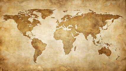 Naklejka premium Aged World Map on Grunge Paper Background Showing Continents