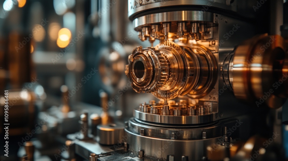 Poster close-up of intricate machinery showcasing gears and components in a technical setting.