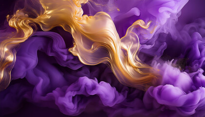Obraz premium Enchanting Purple and Gold Smoke on Black Background,Luxe Purple and Gold Smoke Artistry with Black Backdrop