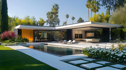 Modern House with Pool and Lush Greenery - Photo