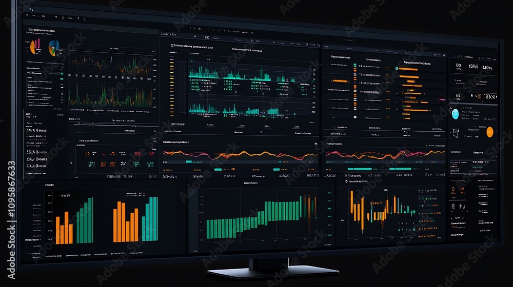 Poster a data visualization dashboard displaying analytics and metrics in various graphical formats.