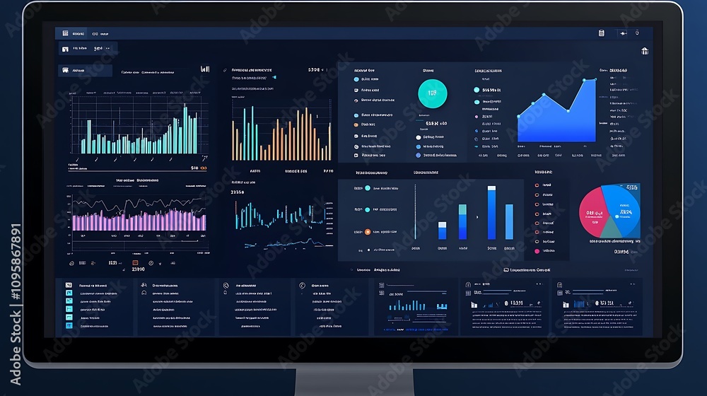 Poster dashboard displaying data visualizations and metrics for analysis.