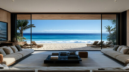 Fototapeta premium Beachfront Living Room Interior Design - Realistic Image