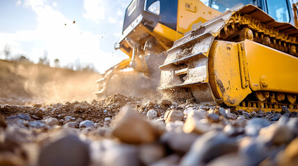 Closeup of a Yellow Bulldozer's Track