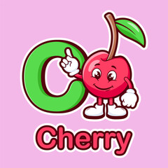 Cherry cartoon mascot with letter C vector illustration