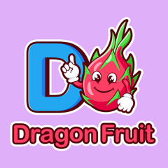 Dragon fruit cartoon mascot with letter D vector illustration