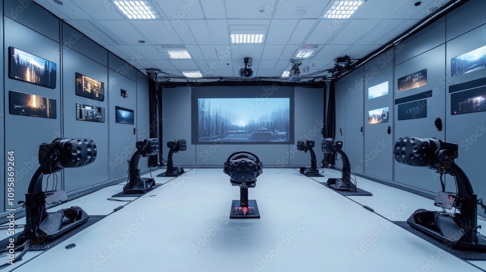Aufkleber a high-tech room designed for immersive visual experiences using advanced projection and sound.