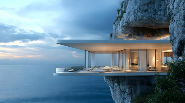Modern Cliffside Home 3D Illustration