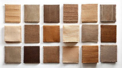 Fototapeta premium A curated collection of earth-toned fabric swatches showcasing various textures and weaves for textile design inspiration.