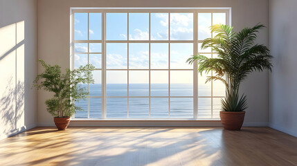 3D Illustration of a Room With a View of the Ocean