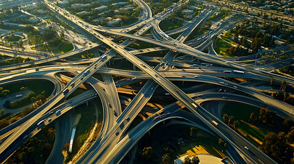 Aerial View of a Complex Freeway Interchange
