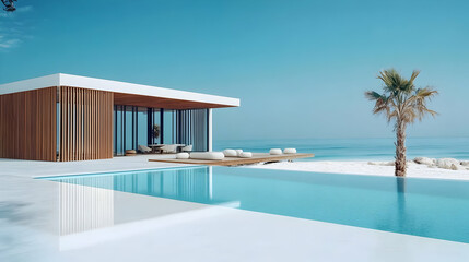 Fototapeta premium Modern Beach House with Infinity Pool Illustration