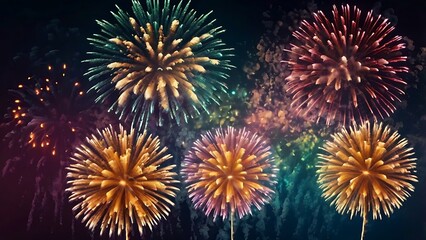 Abstract colored fireworks background with beautiful fireworks lighting up the night sky. Bokeh effect