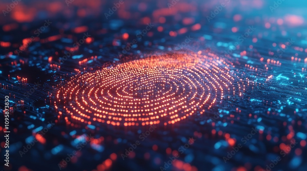 Aufkleber a digital fingerprint design on a circuit board, symbolizing technology and security.
