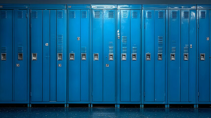 Fototapeta premium Blue Lockers in a School Hallway Photo