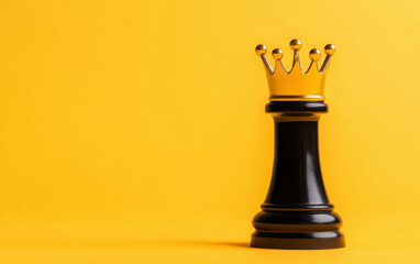 black chess piece with golden crown on yellow background symbolizes leadership