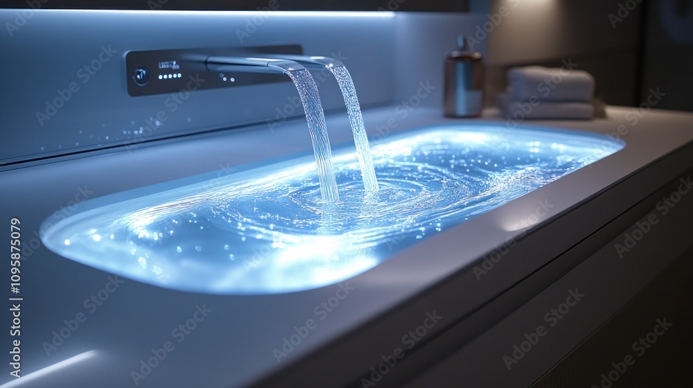 Aufkleber a modern sink with illuminated water flow creating a tranquil atmosphere.