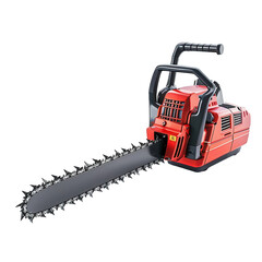 Fototapeta premium Powerful chainsaw action outdoor workspace equipment showcase clear transparent background