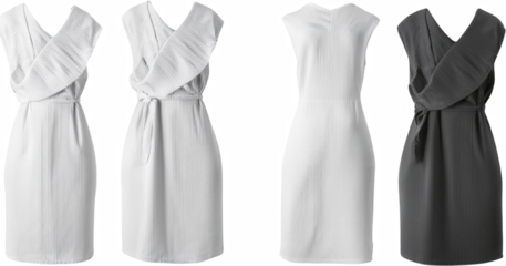Elegant Ribbed Knit Wrap Midi Dress Front Back Views White Gray