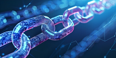 Blockchain Chain Links in Digital Space, Abstract Technology Representation of Decentralized Networks
