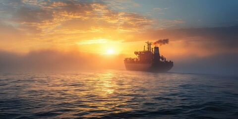 Cargo ship at sea, symbolizing global trade and international transport logistics.