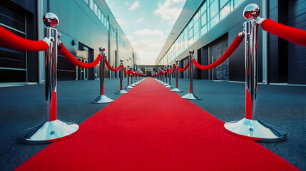 Naklejka premium Red Carpet Entrance with Stanchions - Photo