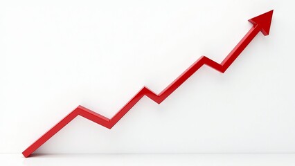 Single red upward trending graph line on a financial chart symbolizing positive growth with ample white space