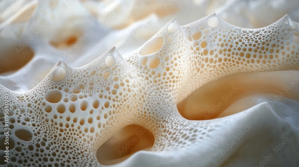 Poster close-up of a textured shell showcasing intricate patterns and porous details.