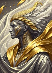 woman in golden hair and golden silk dress