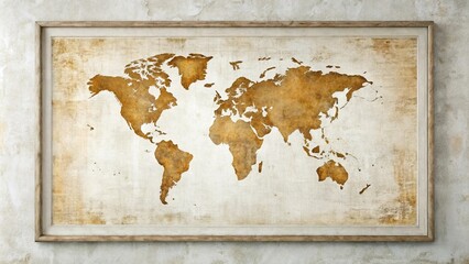 Antique World Map in Wooden Frame, a Vintage Travel Illustration