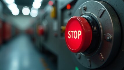 Large Red Emergency Stop Button on Industrial Machine