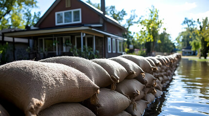 Sandbags Protecting House from Flood - Photo