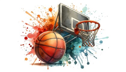 Colorful Abstract Art of Basketball With Splashing Paint Background. generator AI