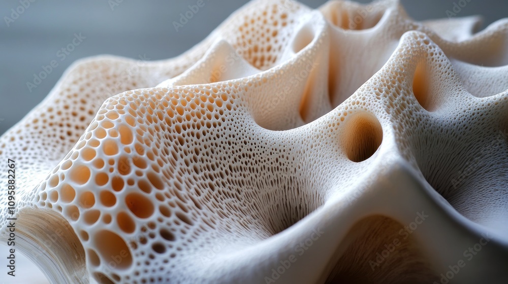 Poster intricate, organic structure resembling natural forms with a focus on texture and design.