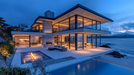 Fototapeta premium Modern Beachfront House with Infinity Pool - Photo