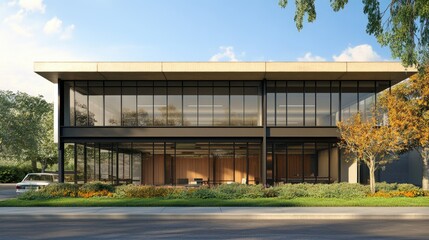 Fototapeta premium Modern 1960s Glass Office Building Design