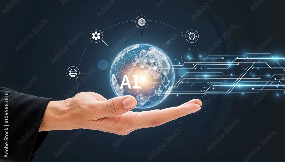 Aufkleber innovative ai technology demonstration global context digital art futuristic setting close-up view a
