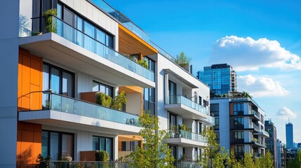 Obraz premium Modern Apartment Building on a Bright Sunny Day