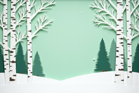 Enchanting Winter Forest Scene with Birch Trees and Snow, Perfect for Holiday Greetings and Winter Themed Designs