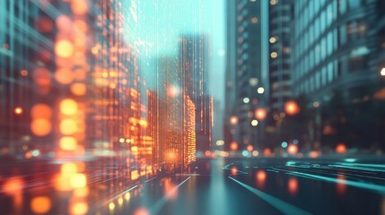 Fototapeta premium Holographic Financial Cityscape Close-Up