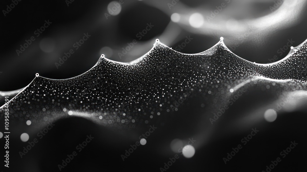Poster a close-up of a delicate web adorned with water droplets, showcasing intricate patterns.