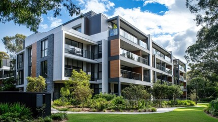 Fototapeta premium Modern Multi-Story Apartment Bloc in Natural Setting