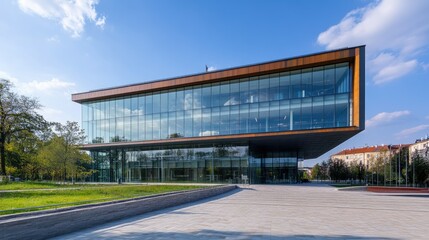 Obraz premium Modern Office Building Design Against Blue Sky