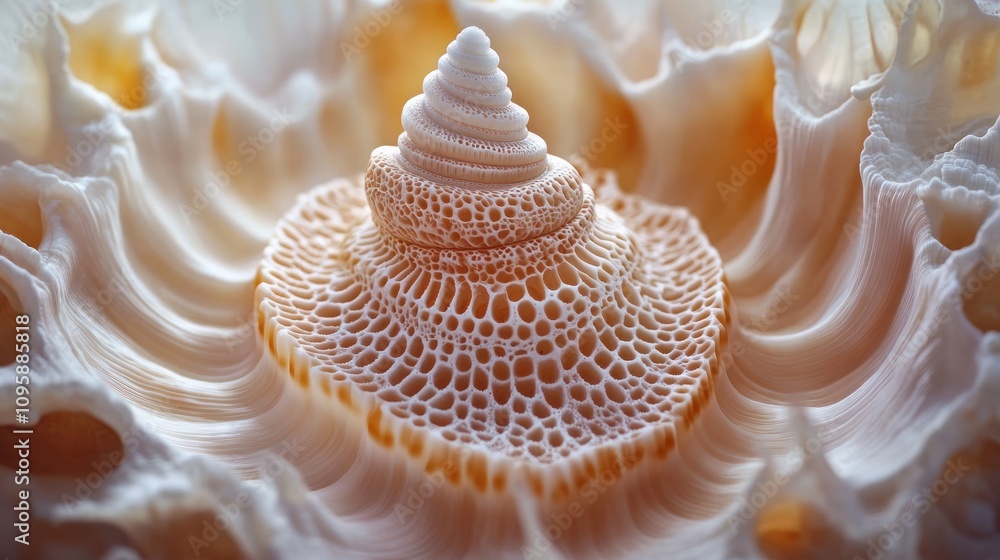 Poster a close-up view of a beautifully detailed seashell showcasing intricate patterns and textures.