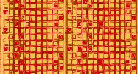 Red Square pattern hand drawn design on Yellow background illustration