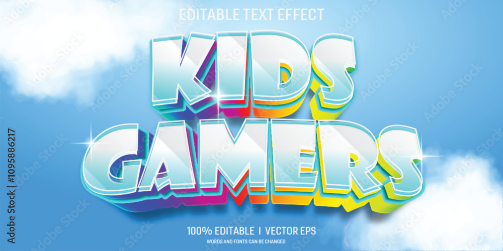 Poster kids gamers colorfull vector 3d text effect with modern style design