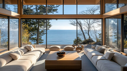 Modern House Interior with Ocean View - Photo