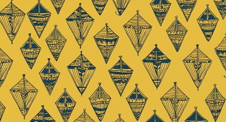 Gold Kite pattern hand drawn design on Yellow background illustration
