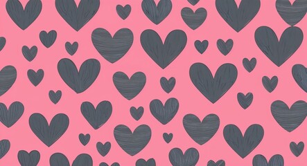 Fototapeta premium Gray Heart pattern hand drawn design on Pink background illustration