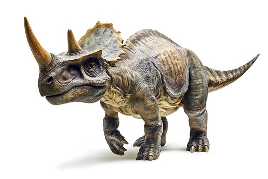 Realistic einiosaurus dinosaur model in motion on a white backdrop, ideal for educational or prehistoric-themed projects